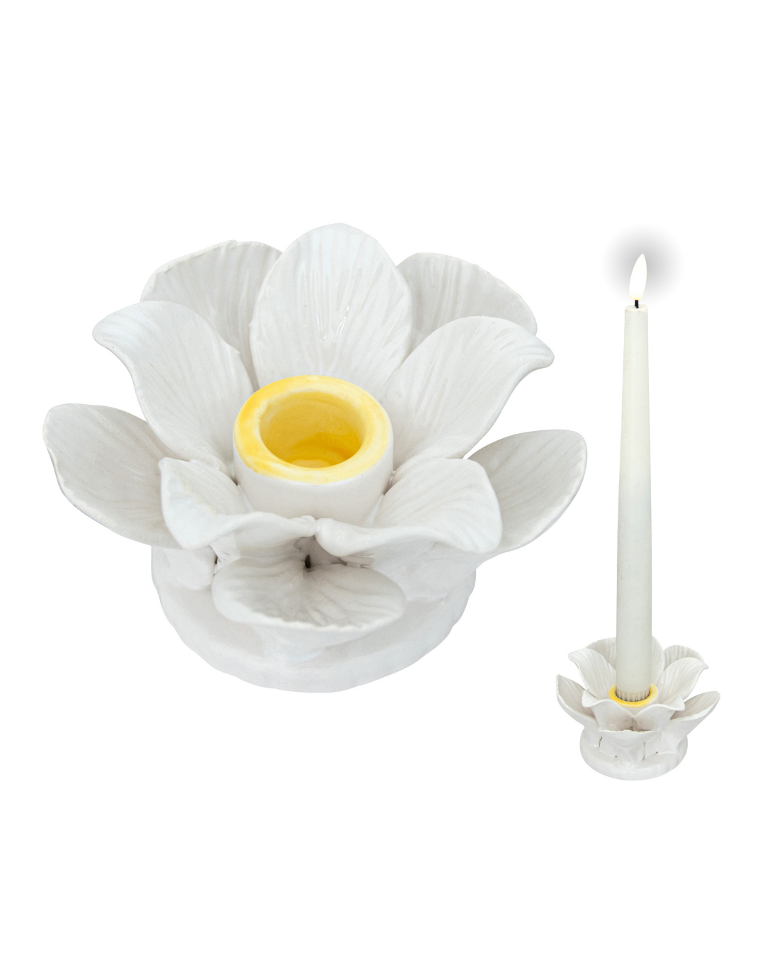 Spring Ceramic Candle Holder Magnolia White