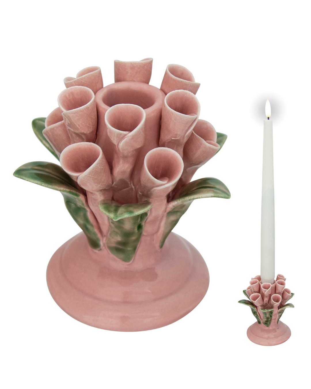Spring Ceramic Candle Holder Tubular Pink