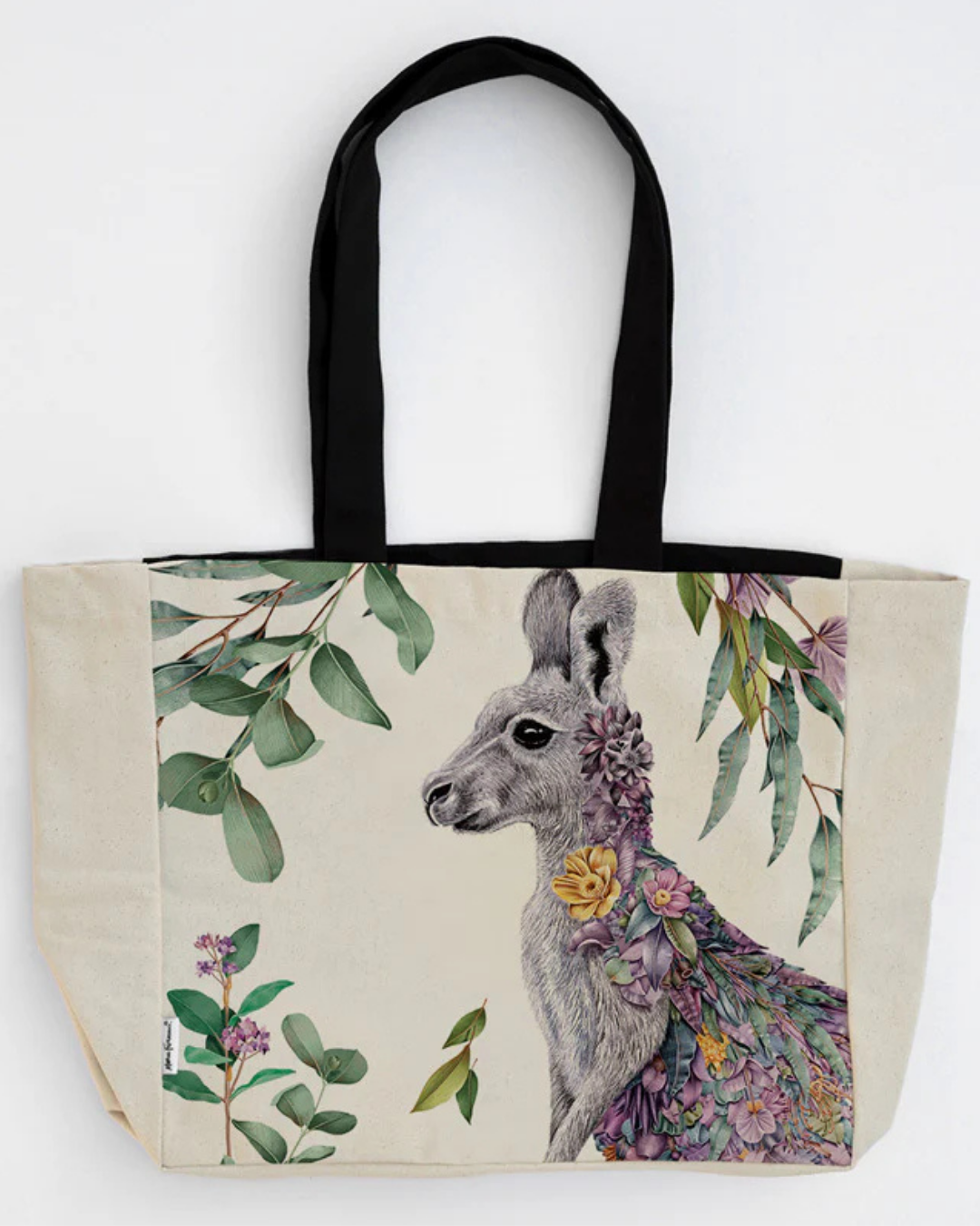 Grey Kangaroo Portrait Large Organic Cotton Canvas Tote Bag