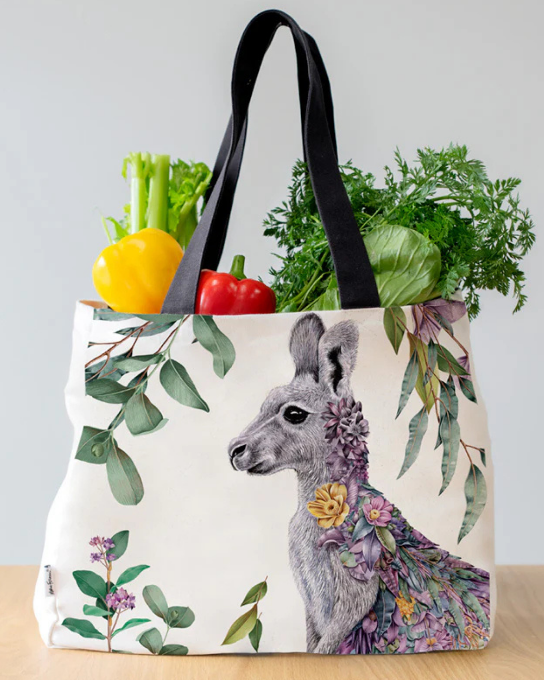 Grey Kangaroo Portrait Large Organic Cotton Canvas Tote Bag