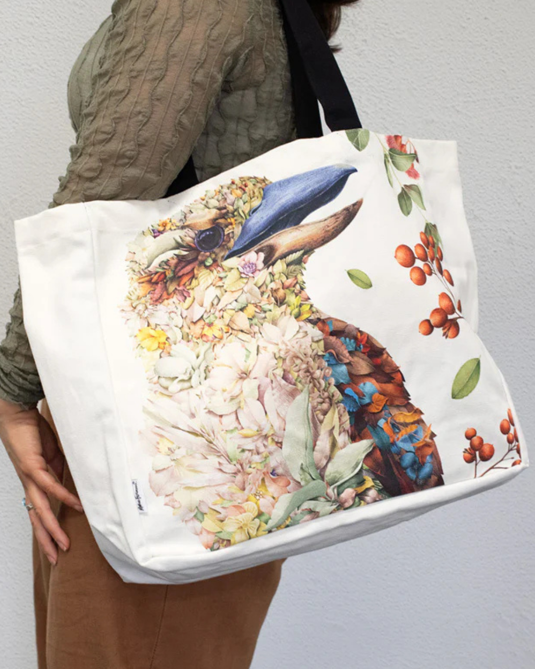 Kookaburra Portrait Large Organic Cotton Canvas Tote Bag