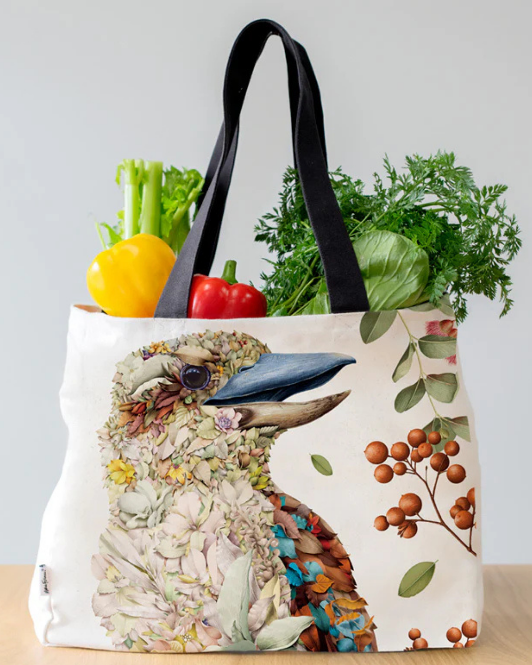 Kookaburra Portrait Large Organic Cotton Canvas Tote Bag