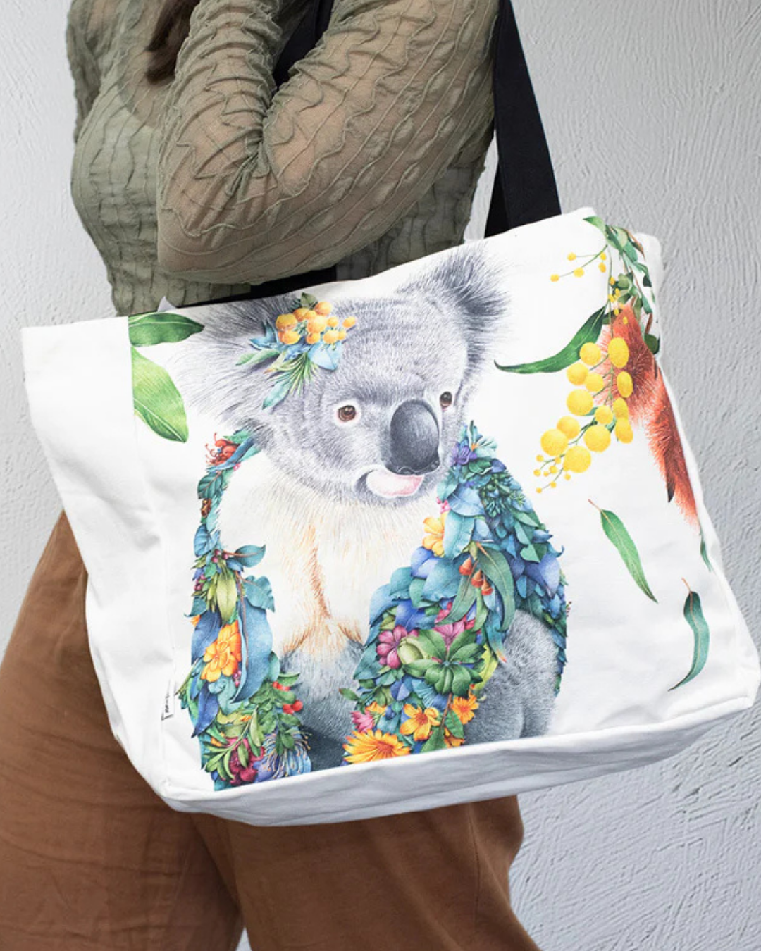 Koala Portrait Large Organic Cotton Canvas Tote Bag