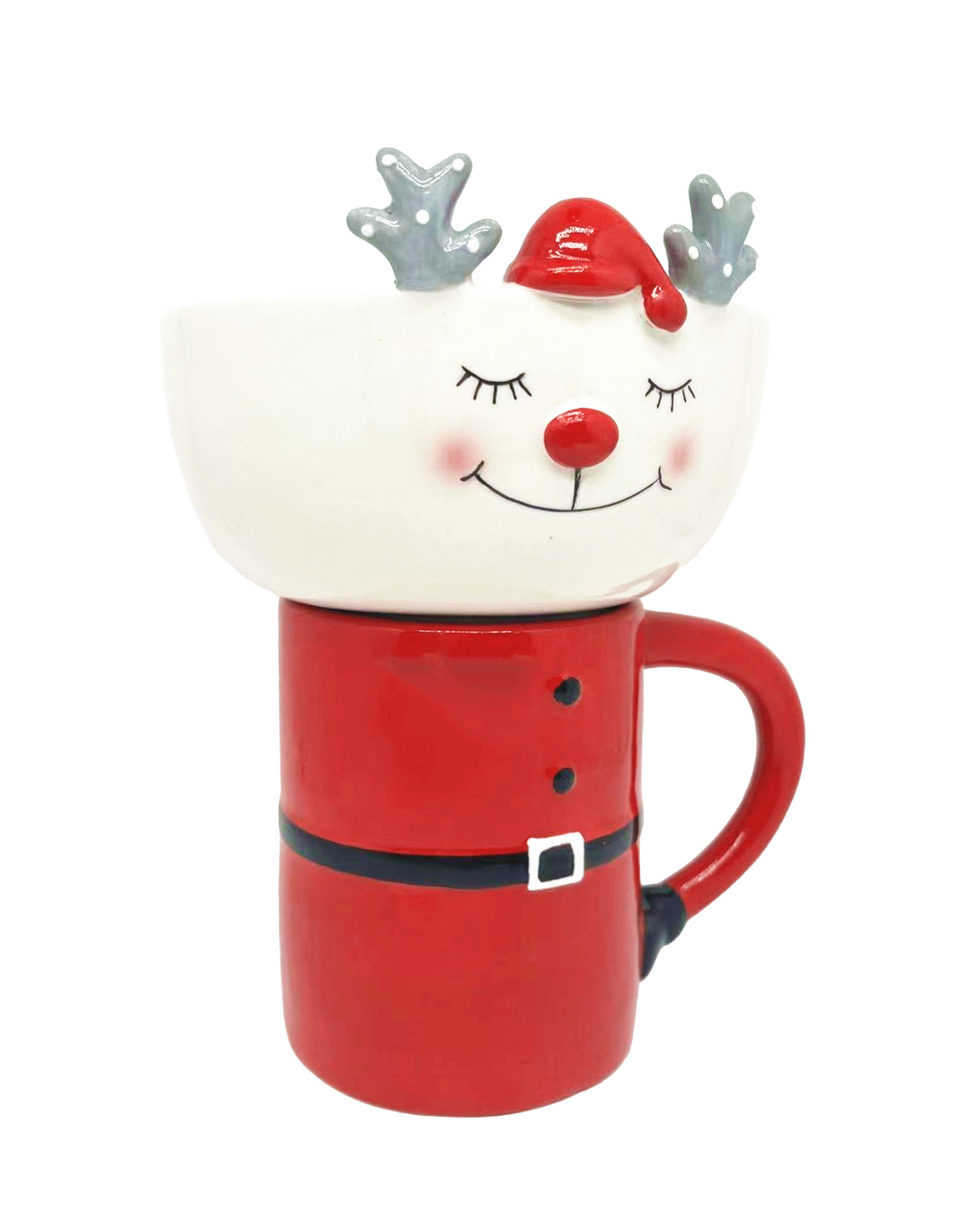 Ceramic Santas Deer Bowl And Mug Set