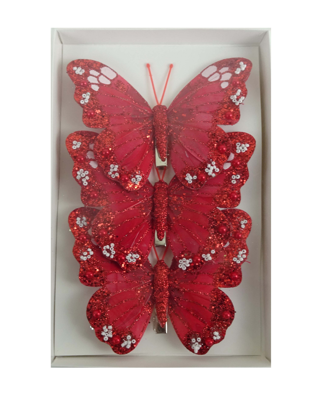 Feather Butterfly – Pack of 3 Red & White