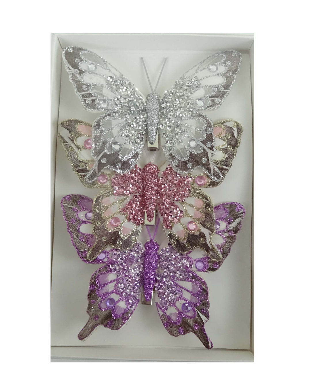 Feather Butterfly – Pack of 3 - White, Coral & Purple