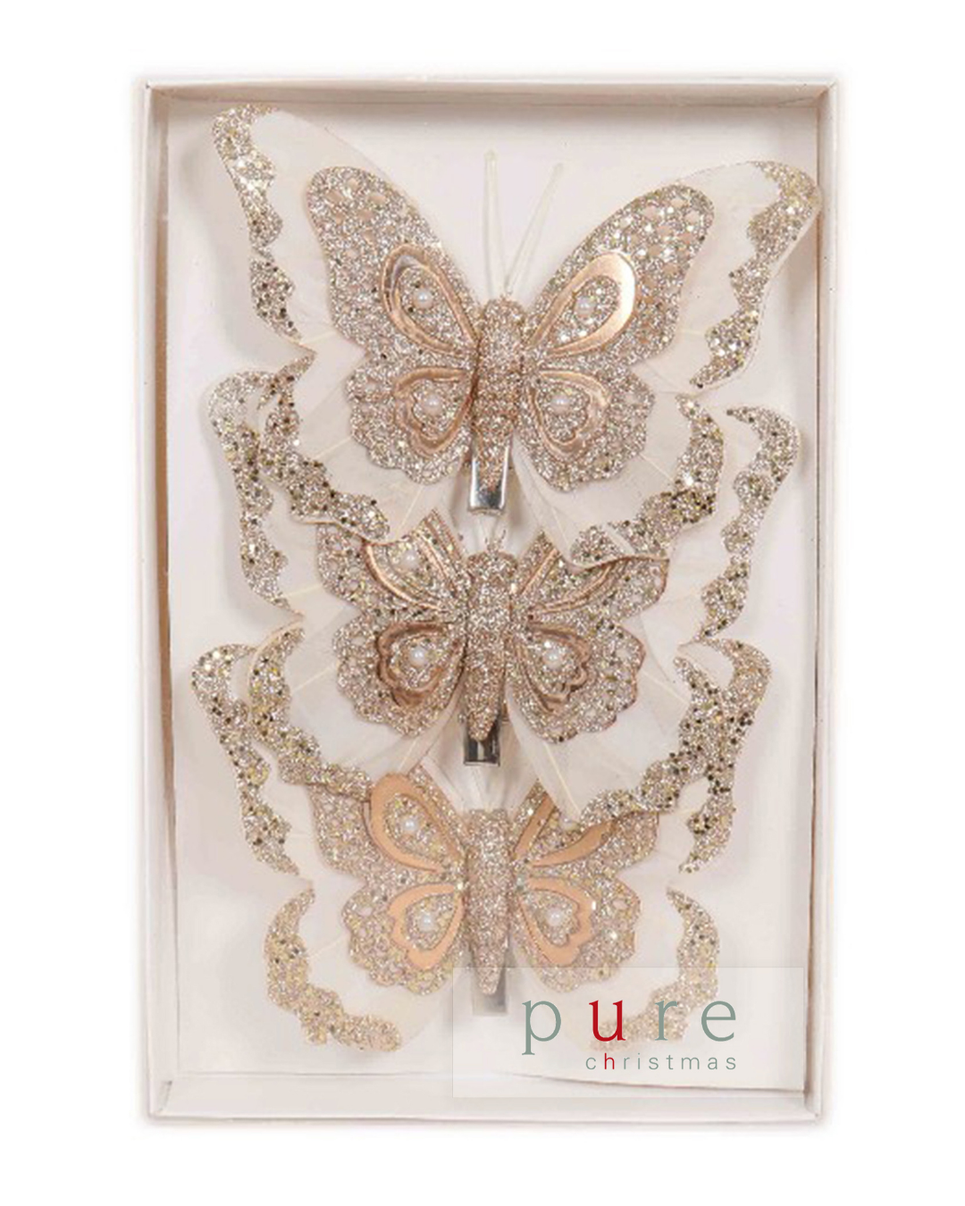 Feather Butterfly – Pack of 3 Cream & Champagne