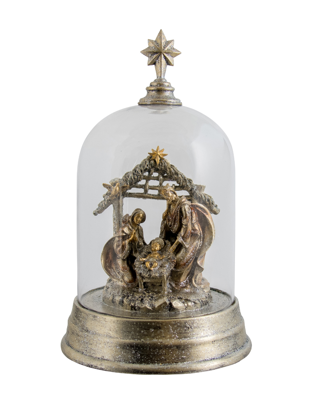 Resin Glass Nativity Dome Silver