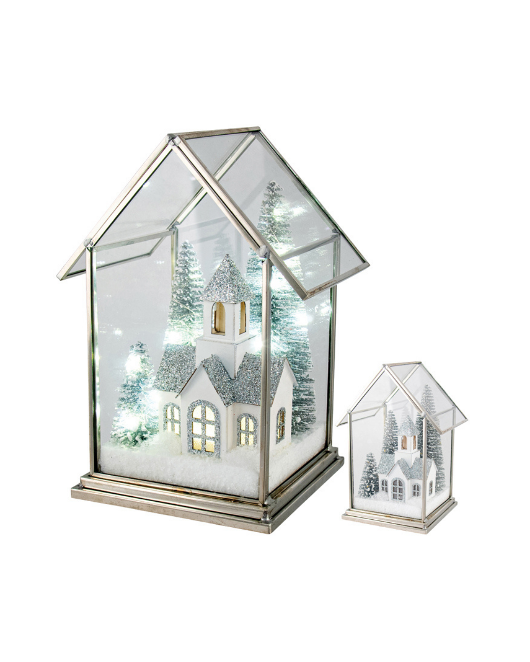 Acrylic White Church Scene with LED Lights