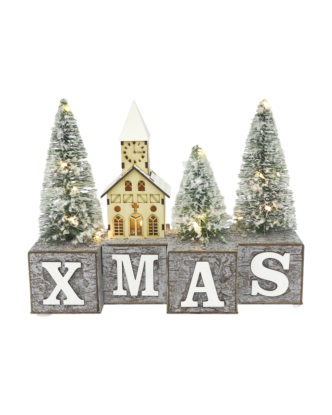MDF LED Village Grey Green Xmas
