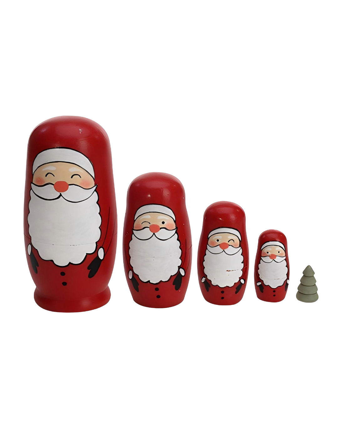 Wooden Red & White Santa Babushka