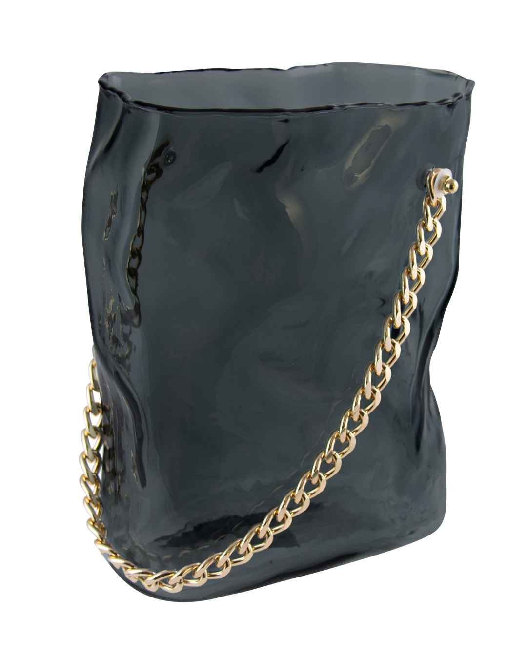 Ebony Glass Bag Black with Gold Chain Large Vase