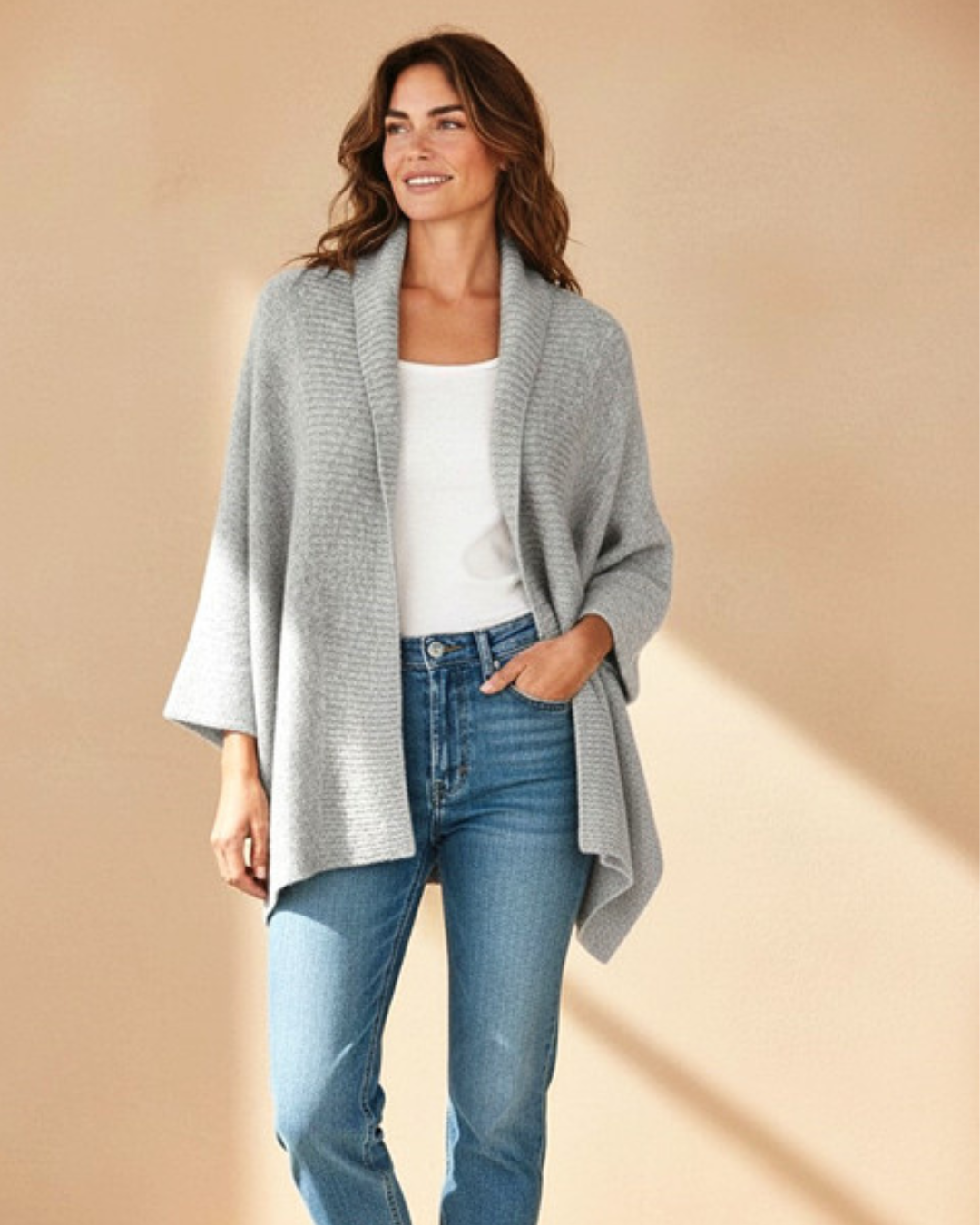 Stylish Knitted Cape - Grey