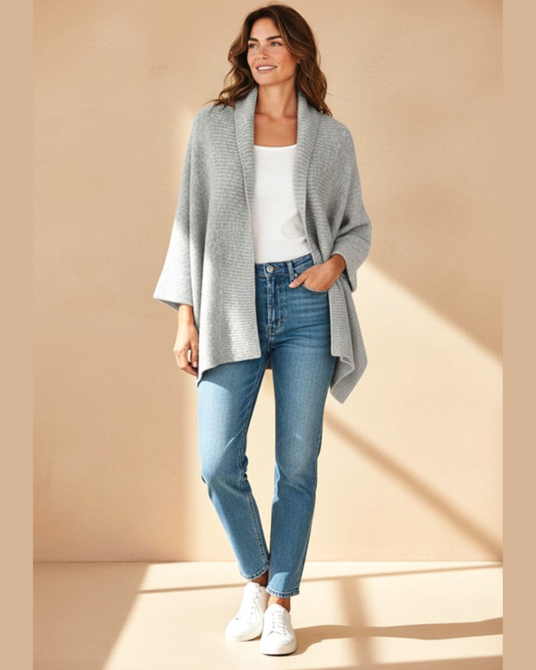 Stylish Knitted Cape - Grey