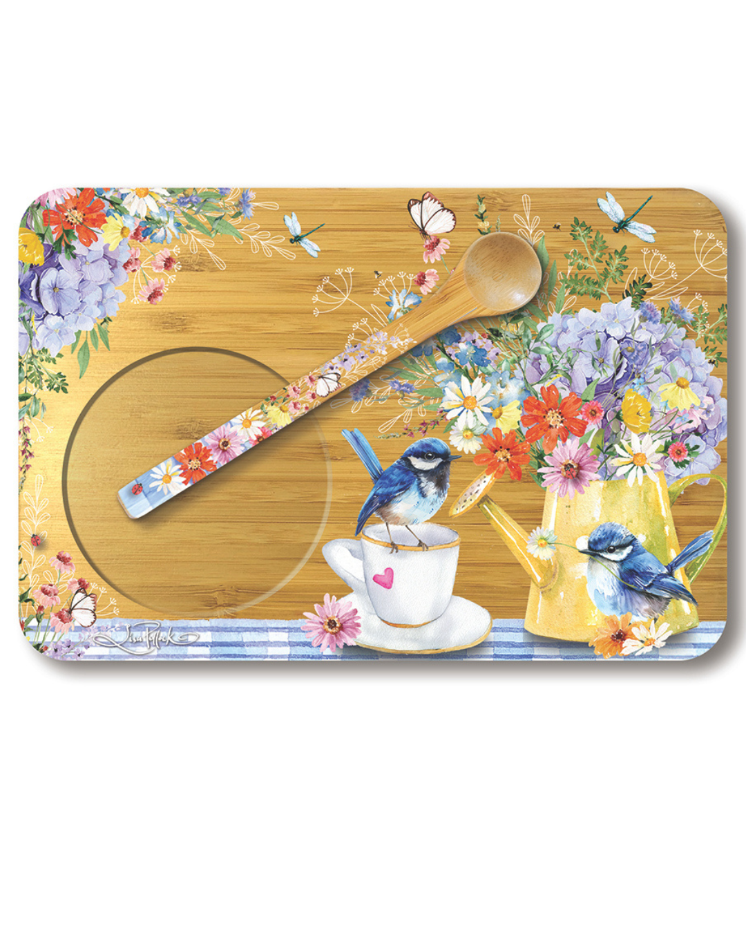 Bamboo Tea Tray With Spoon - Teatime Wrens