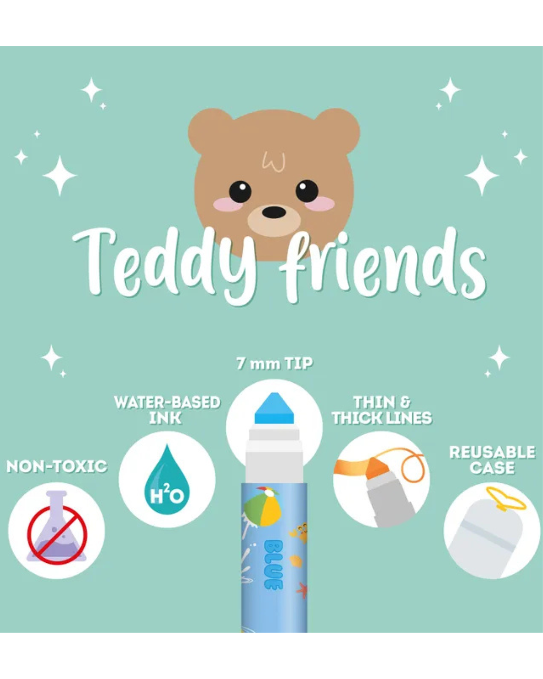 Set of 12 Markers - Teddy Friends