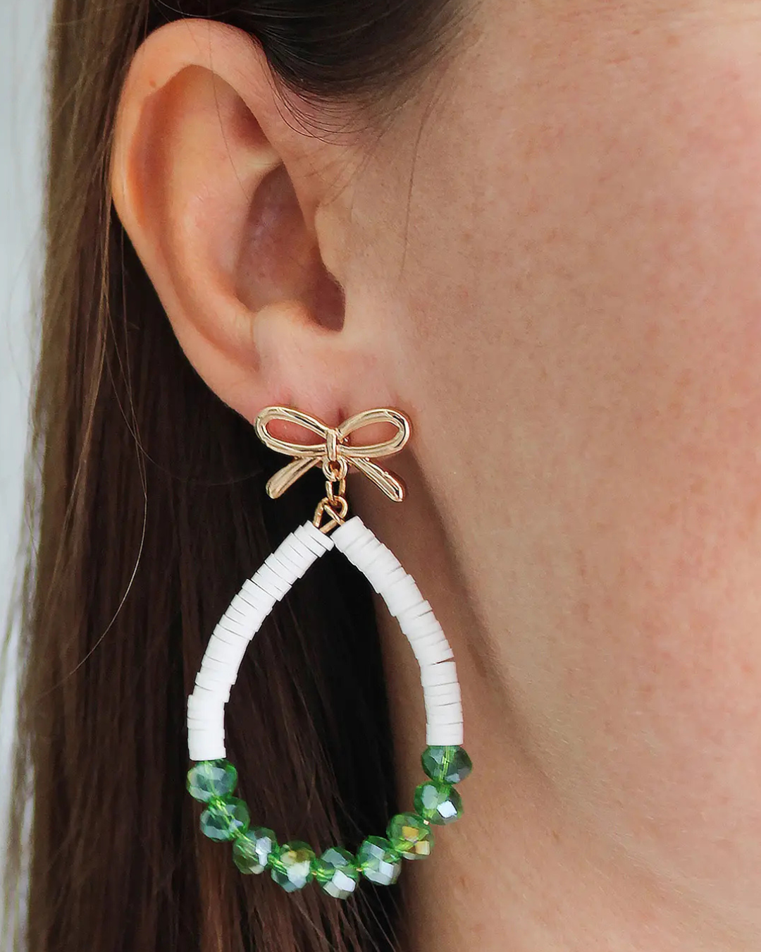 Green Bow Teardrop Earrings
