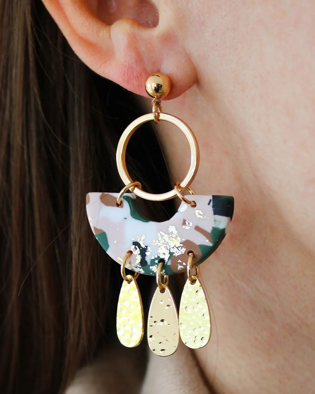 Green Terrazzo Teardrop Earrings