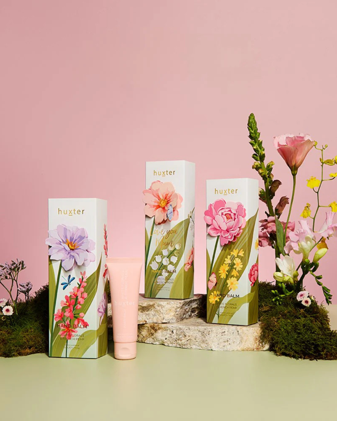 Hand Balm Gift Box -  Pink Flower - White Florals & French Pear