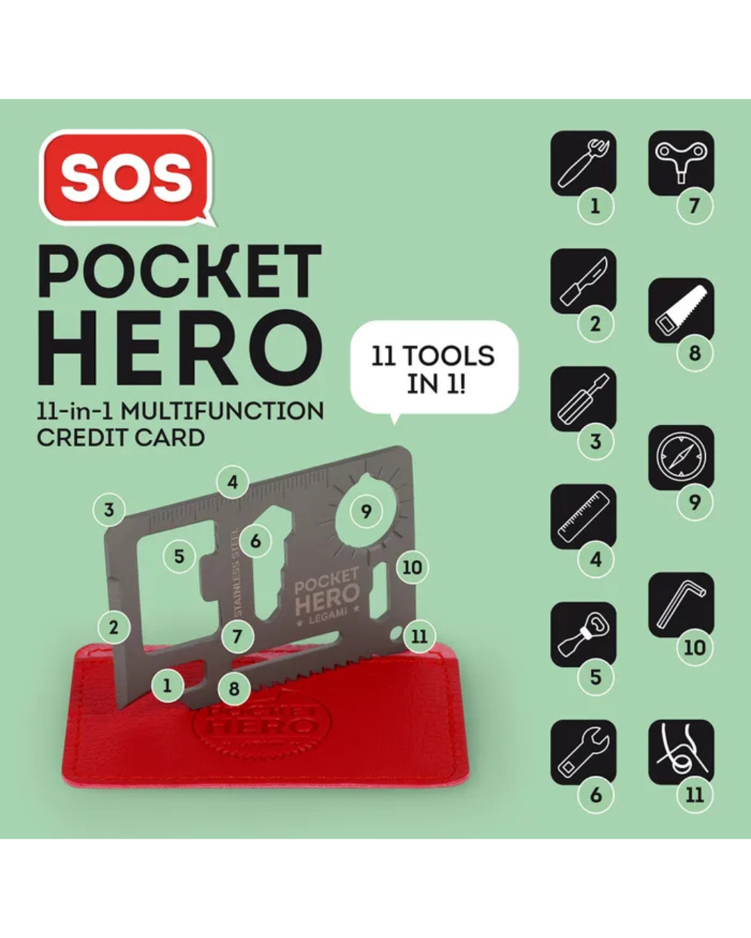 SOS Pocket Hero 11-in-1 Credit Card Multi-Tool