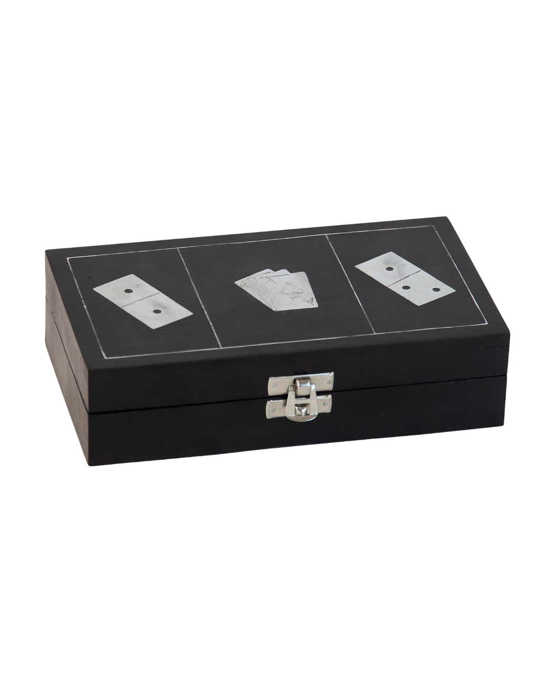 Tower Black & Silver Domino And Card Set