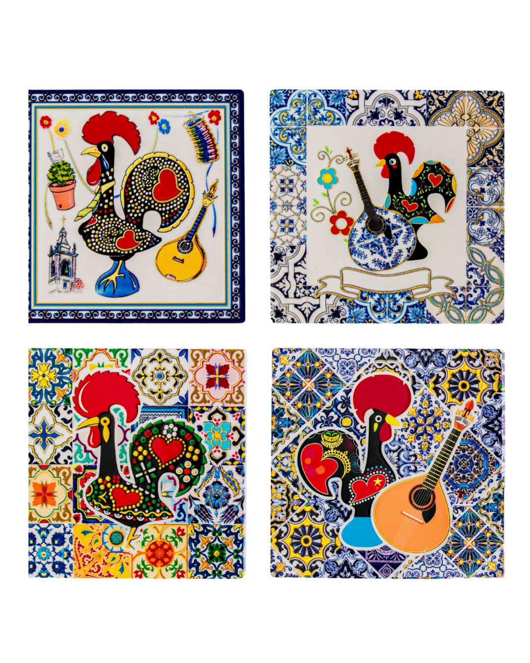 Indigo Ceramic Barcelona Coasters Square Set of 4