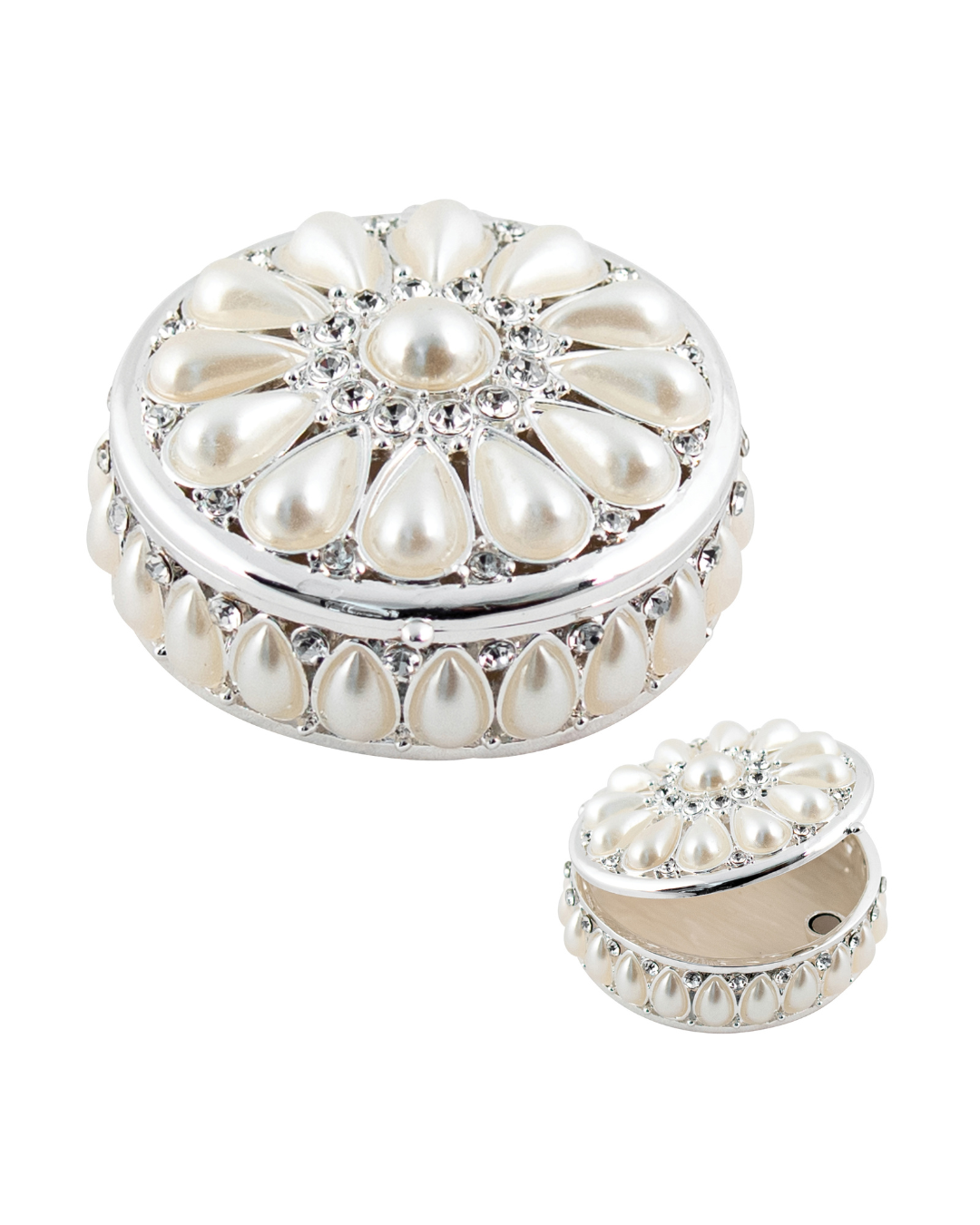 Felicity Pewter Silver Pearl Round Box