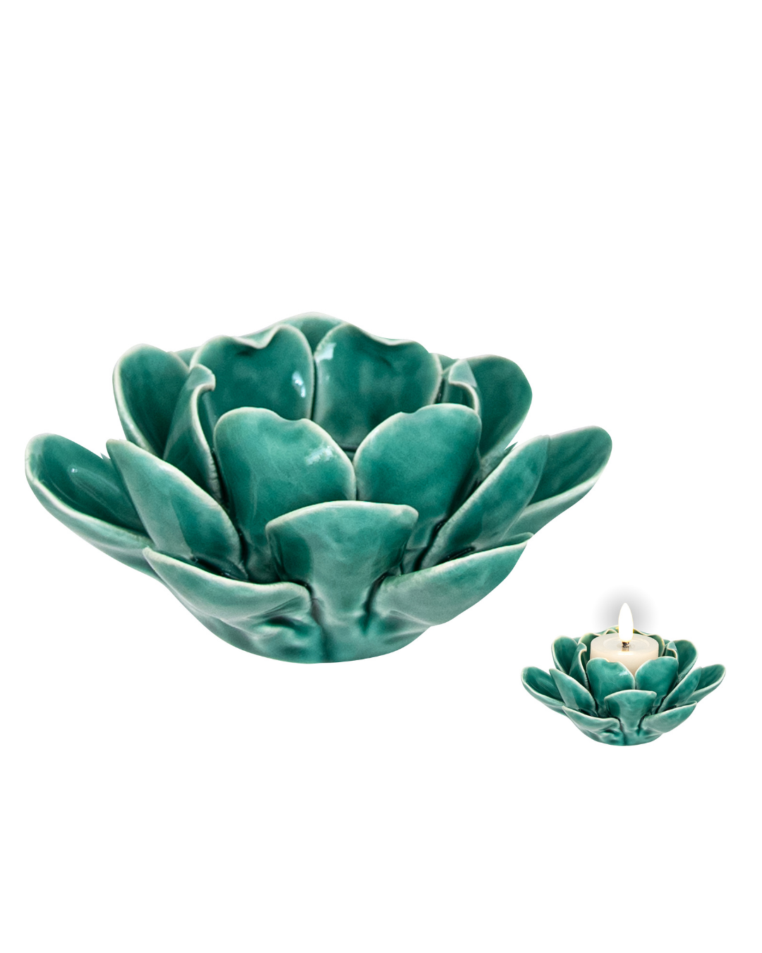 Spring Ceramic Candle Holder W/Lilly Green