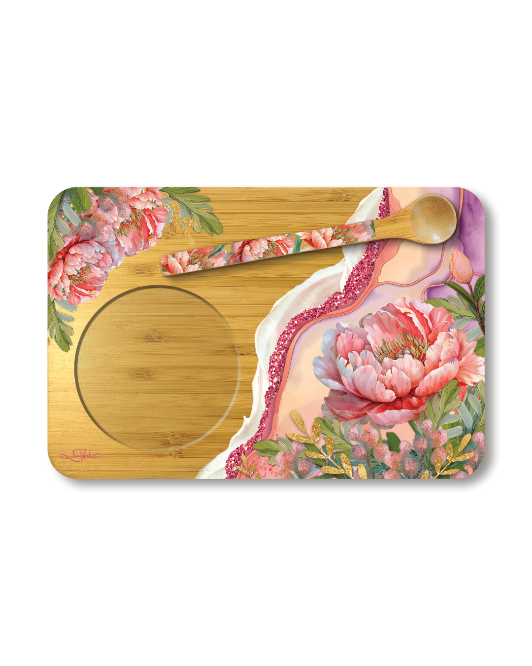 Bamboo Tea Time Tray - Coral Peony