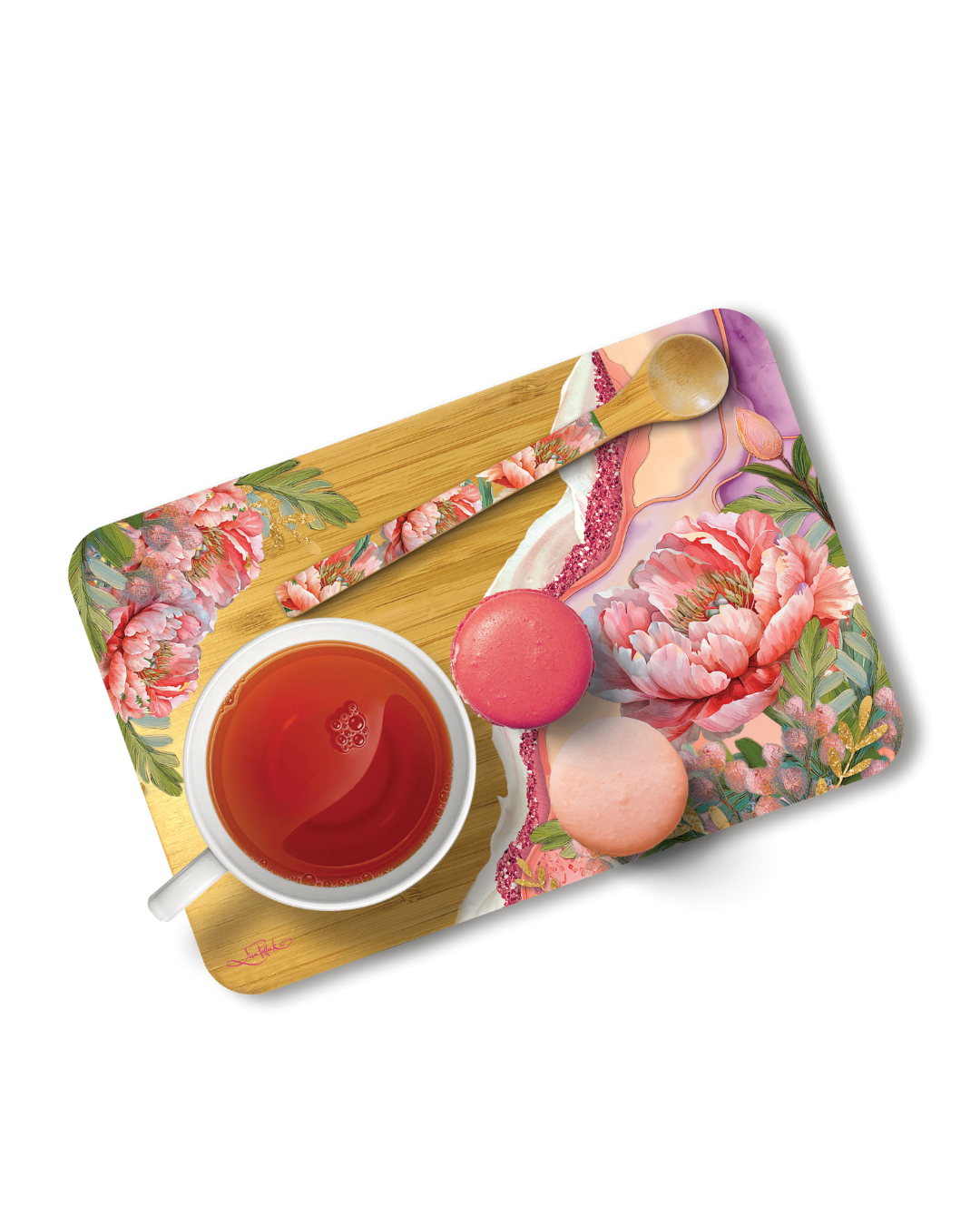 Bamboo Tea Time Tray - Coral Peony