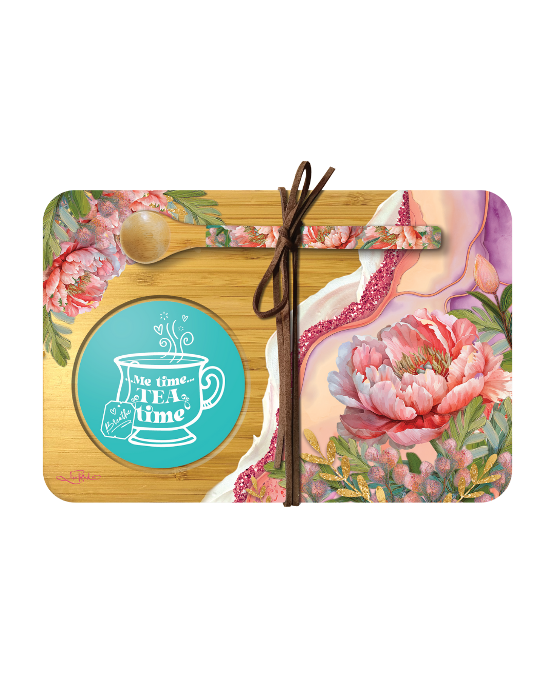 Bamboo Tea Time Tray - Coral Peony