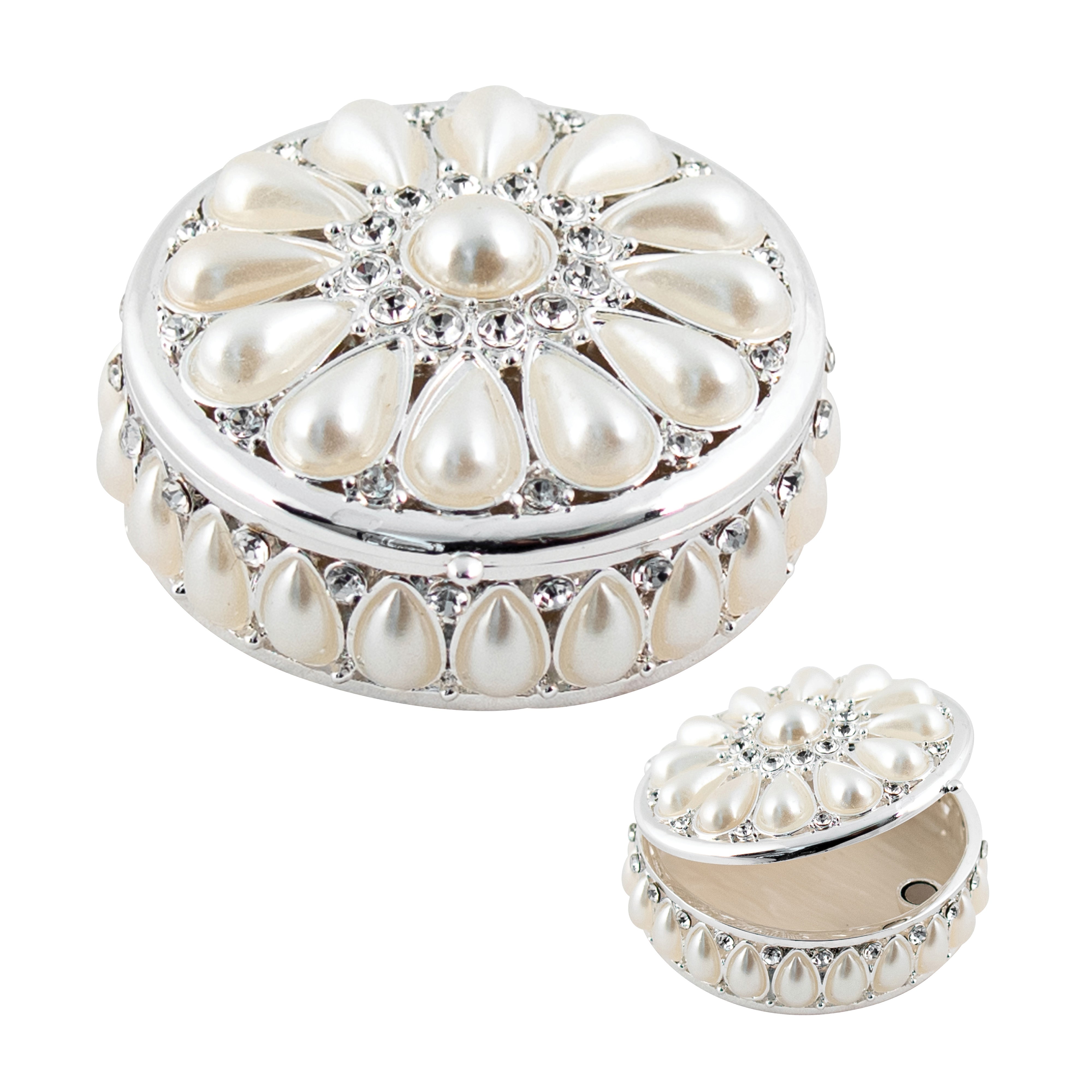 Felicity Pewter Silver Pearl Round Box