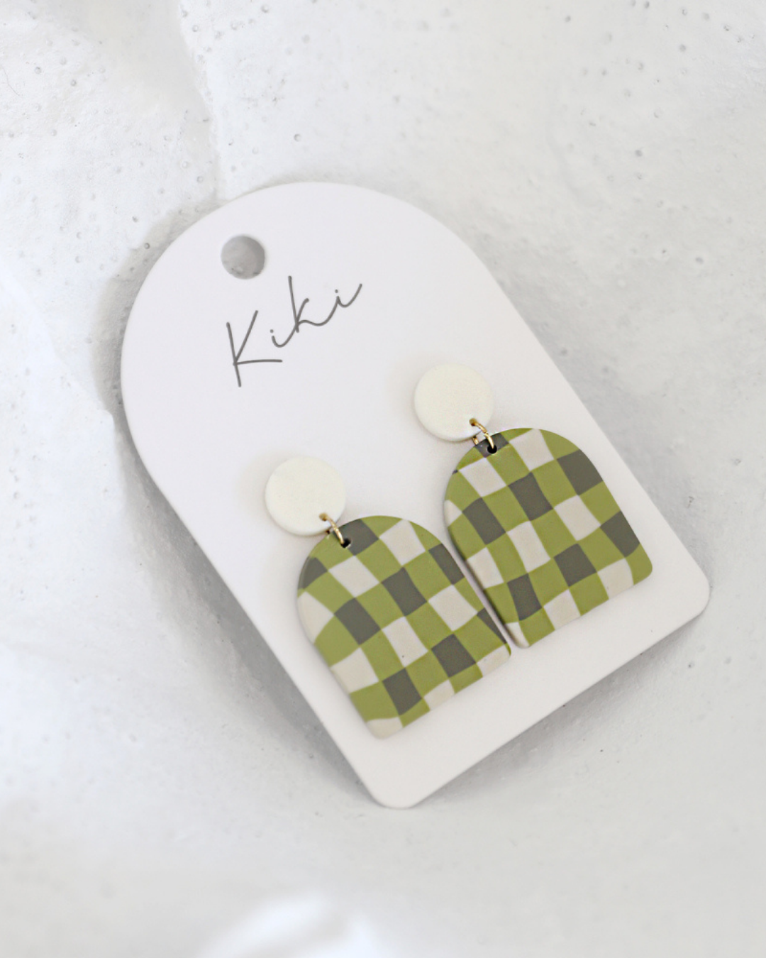 Green Gingham Earrings
