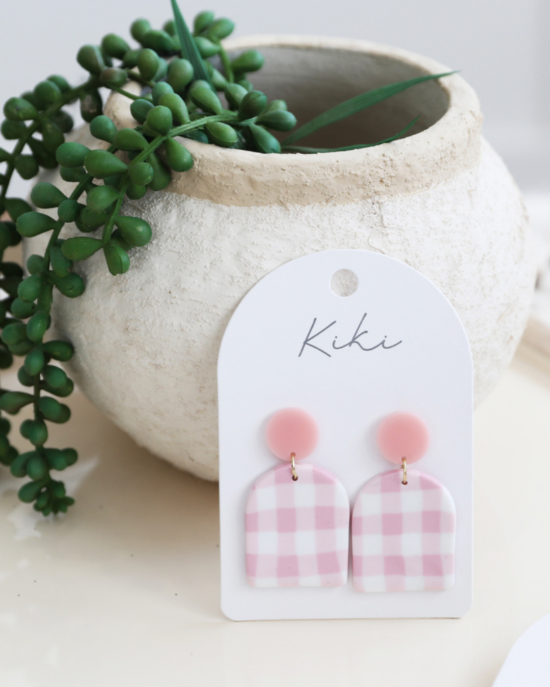 Pink Gingham Earrings