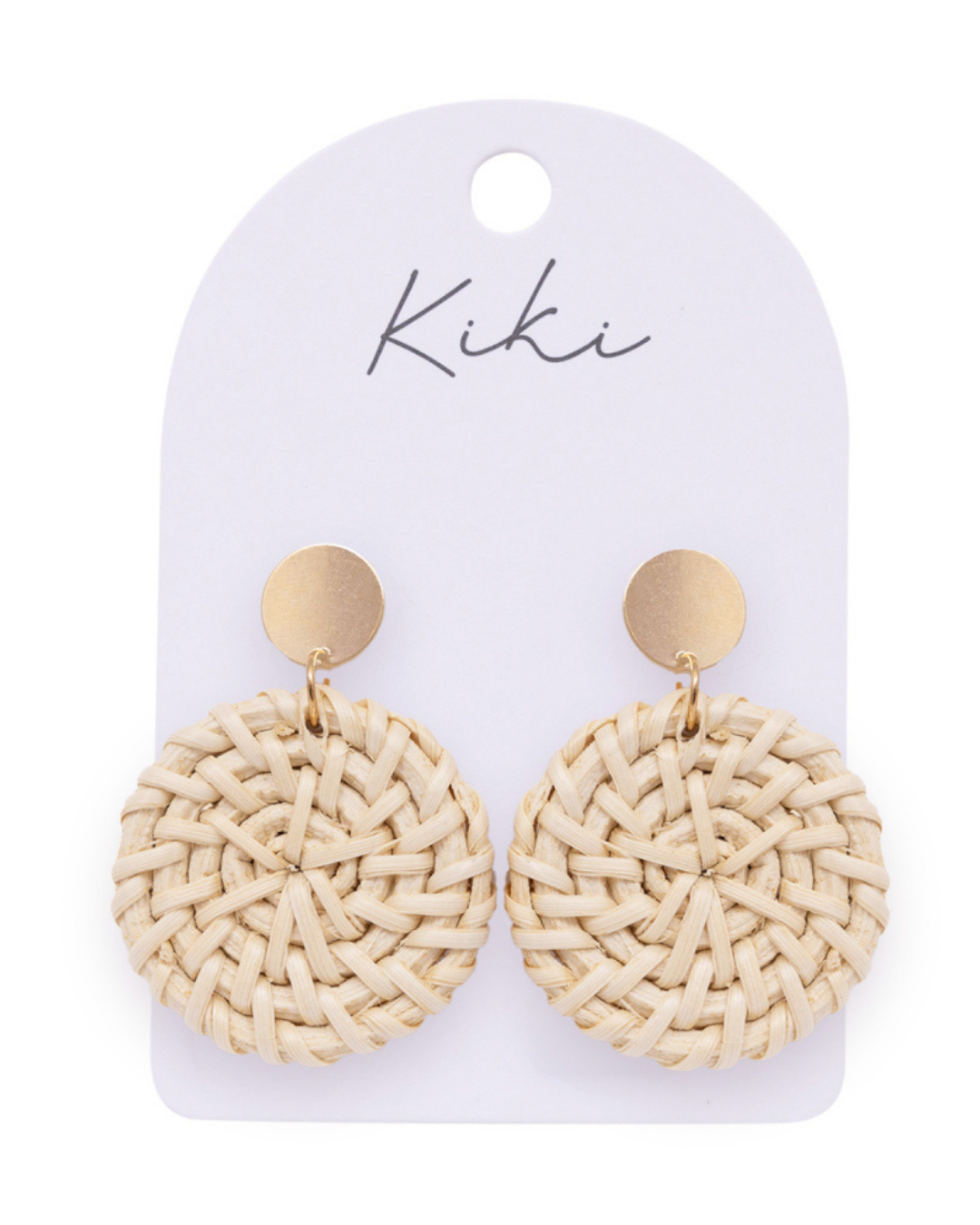 Round Cream Rattan Earrings