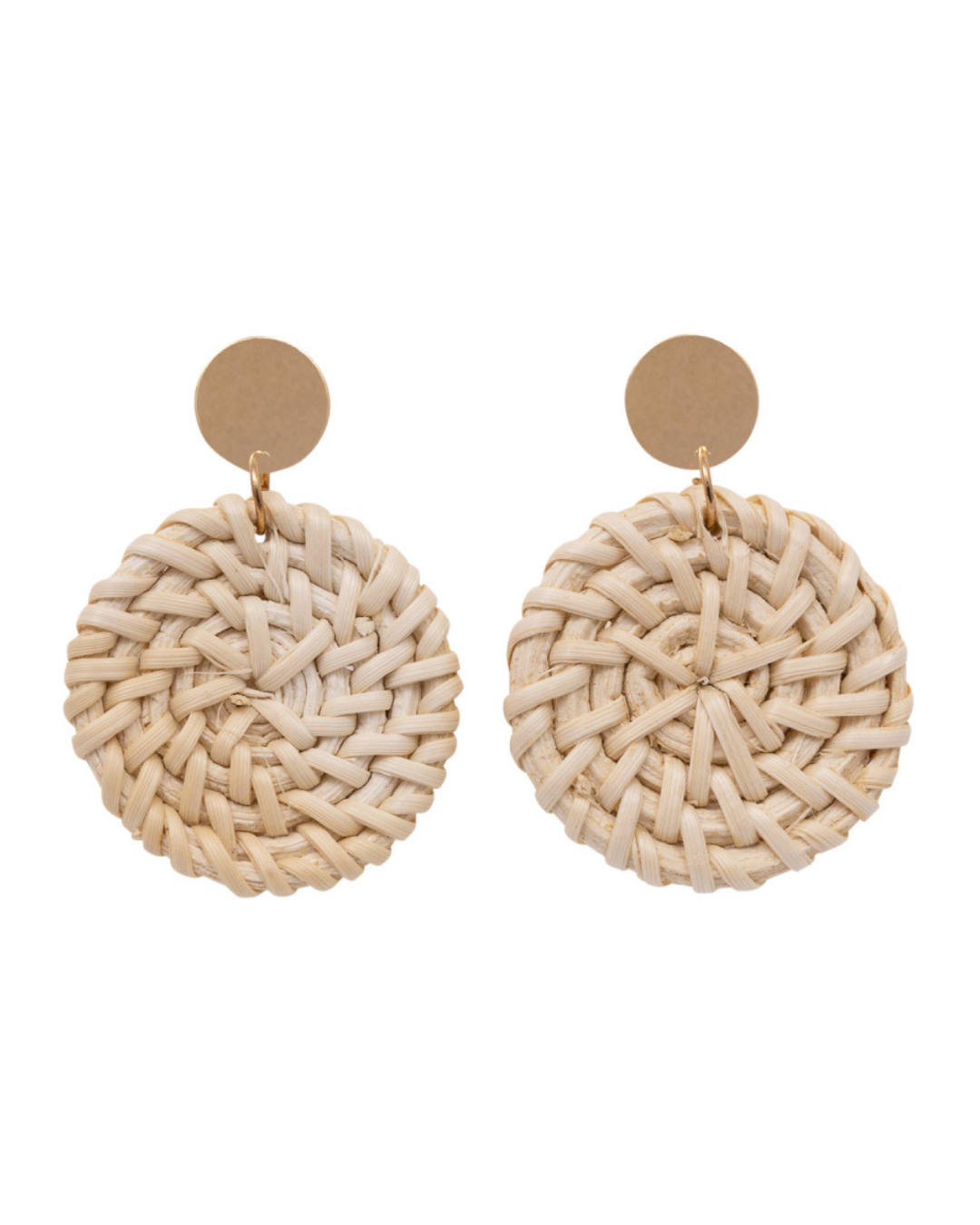 Round Cream Rattan Earrings