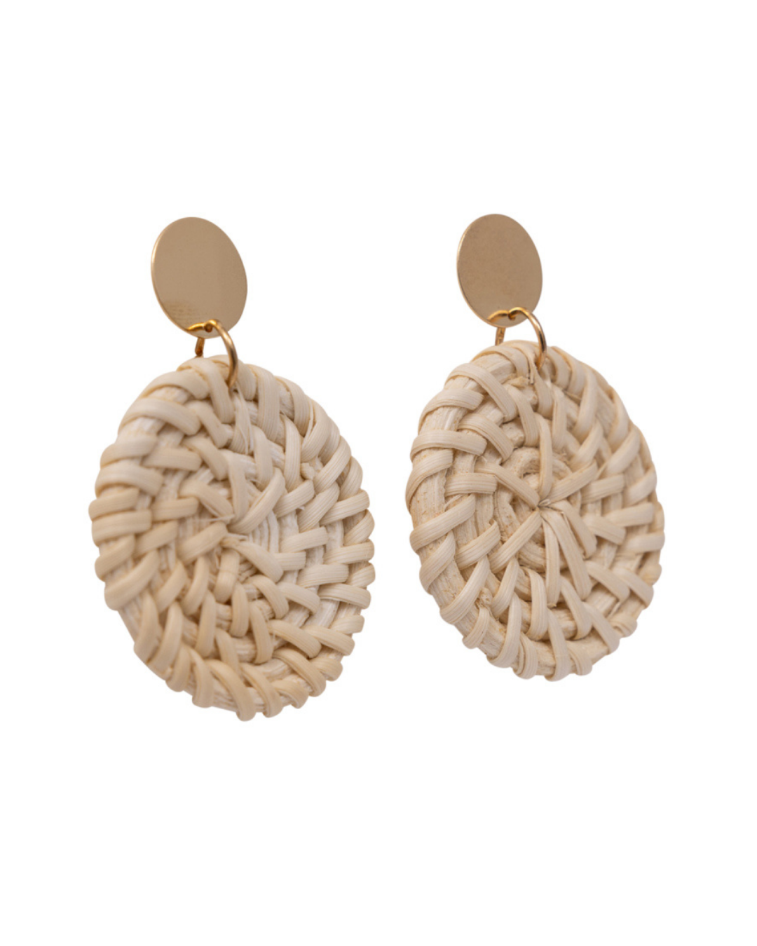 Round Cream Rattan Earrings