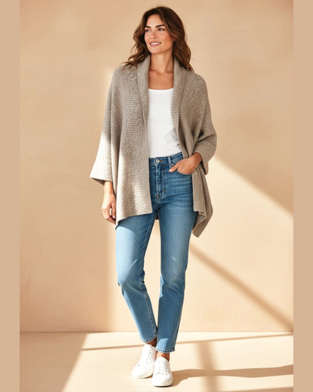 Stylish Knitted Cape - Beige