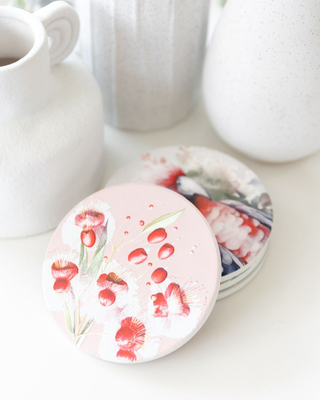 Native Blooms Pink Floral Ceramic Coaster