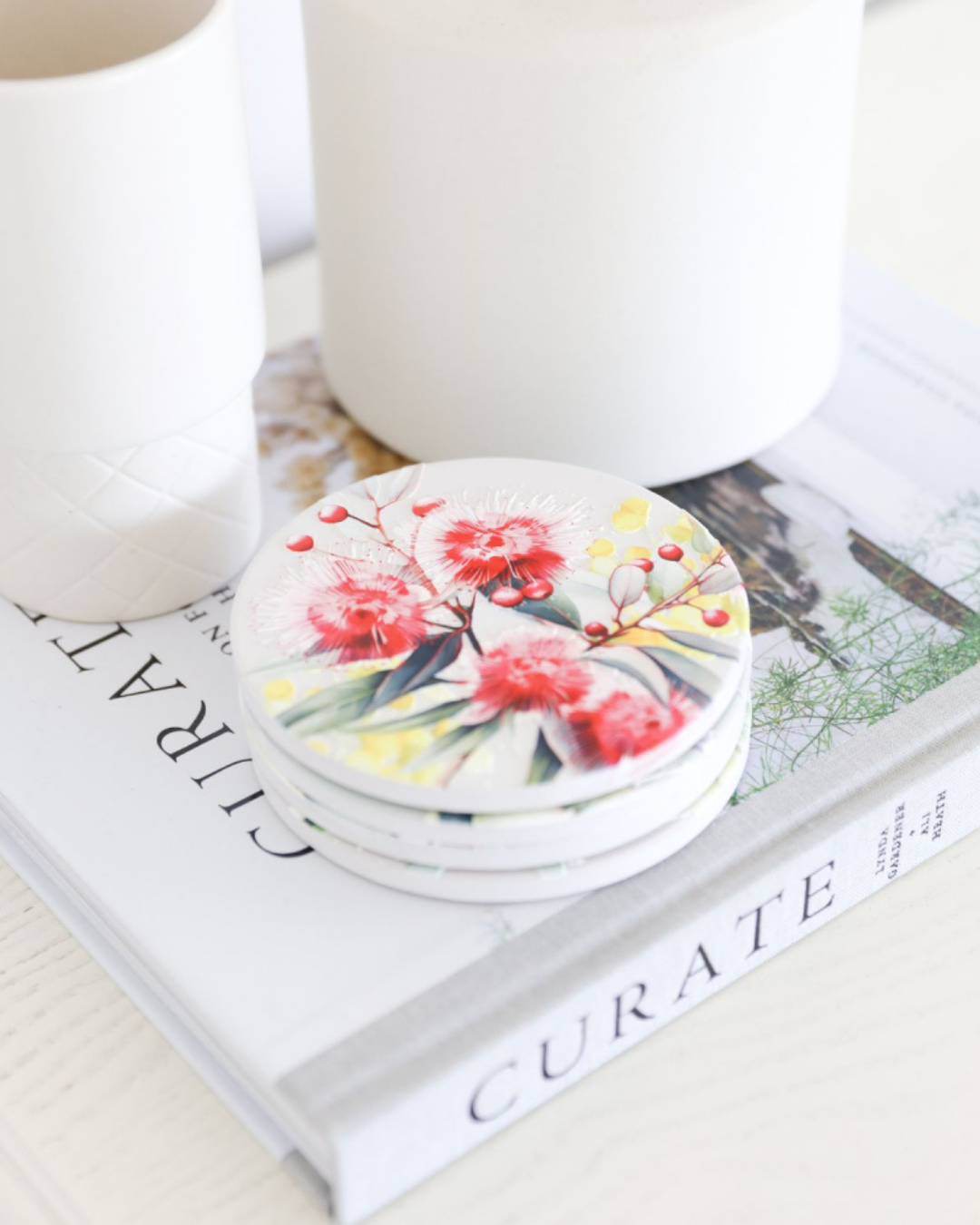 Native Blooms Red Wattle Ceramic Coaster