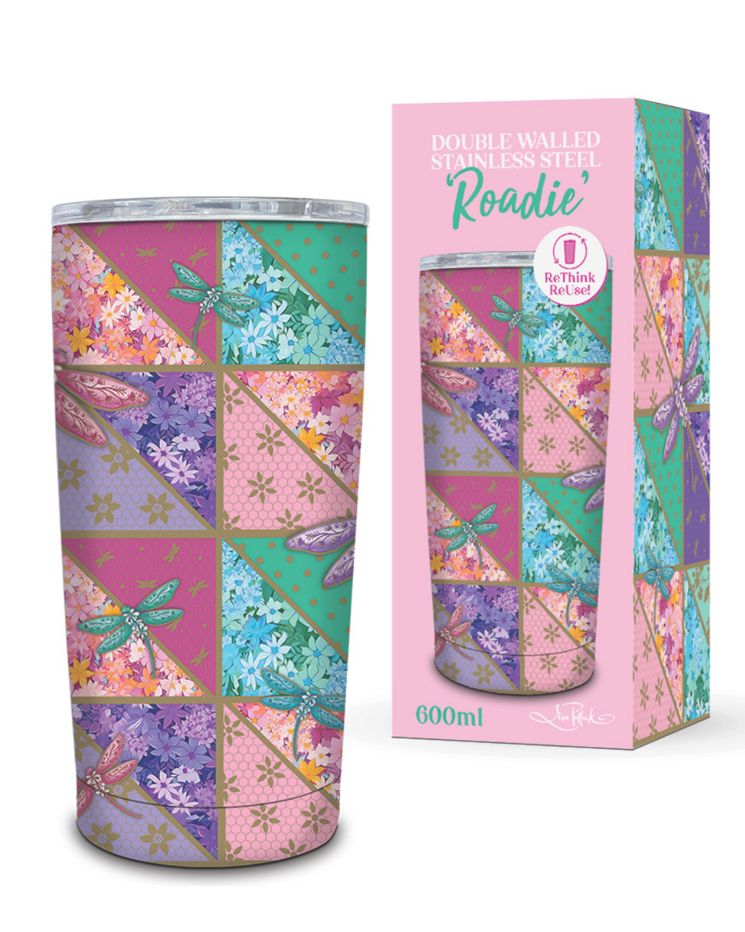Pretty Patchwork Dragonfly -  Stainless Steel Travel Mug