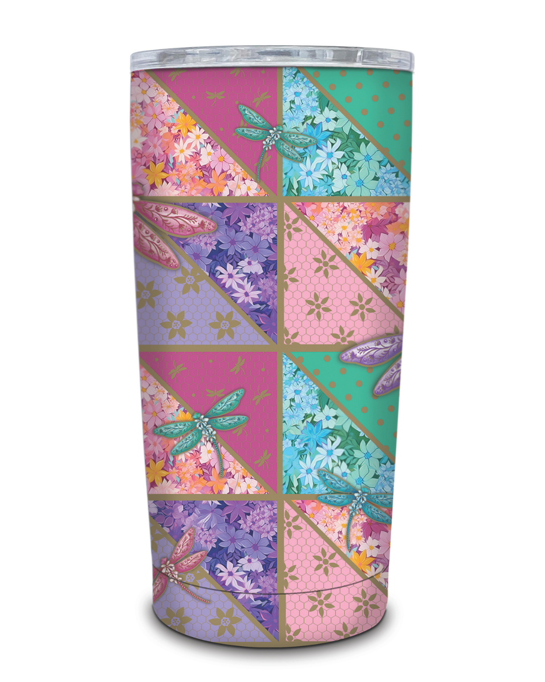 Pretty Patchwork Dragonfly -  Stainless Steel Travel Mug