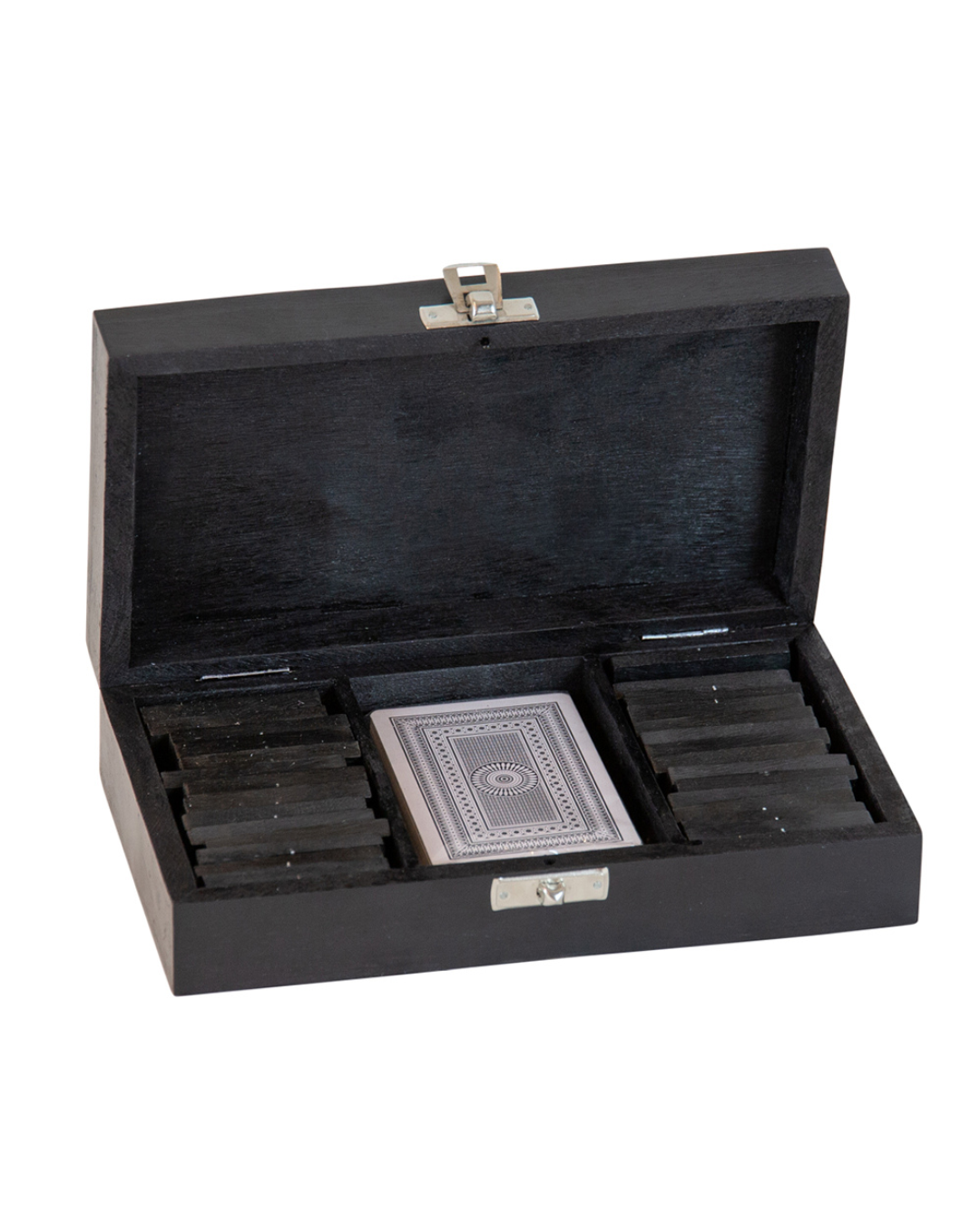 Tower Black & Silver Domino And Card Set