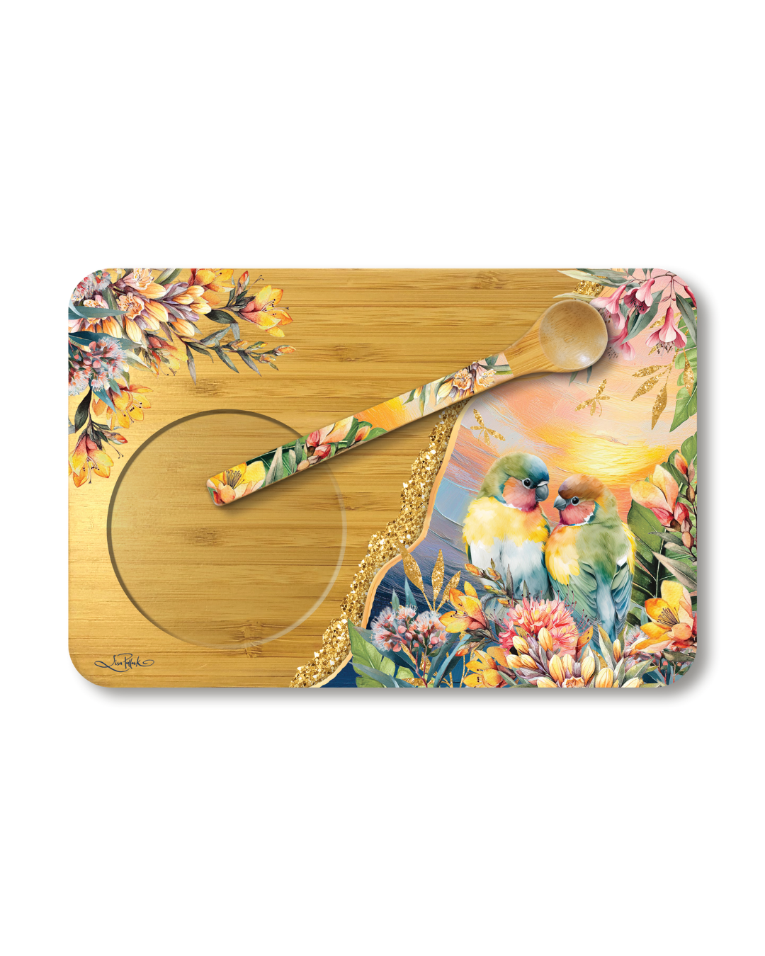 Bamboo Tea Time Tray - Sunset Love Birds
