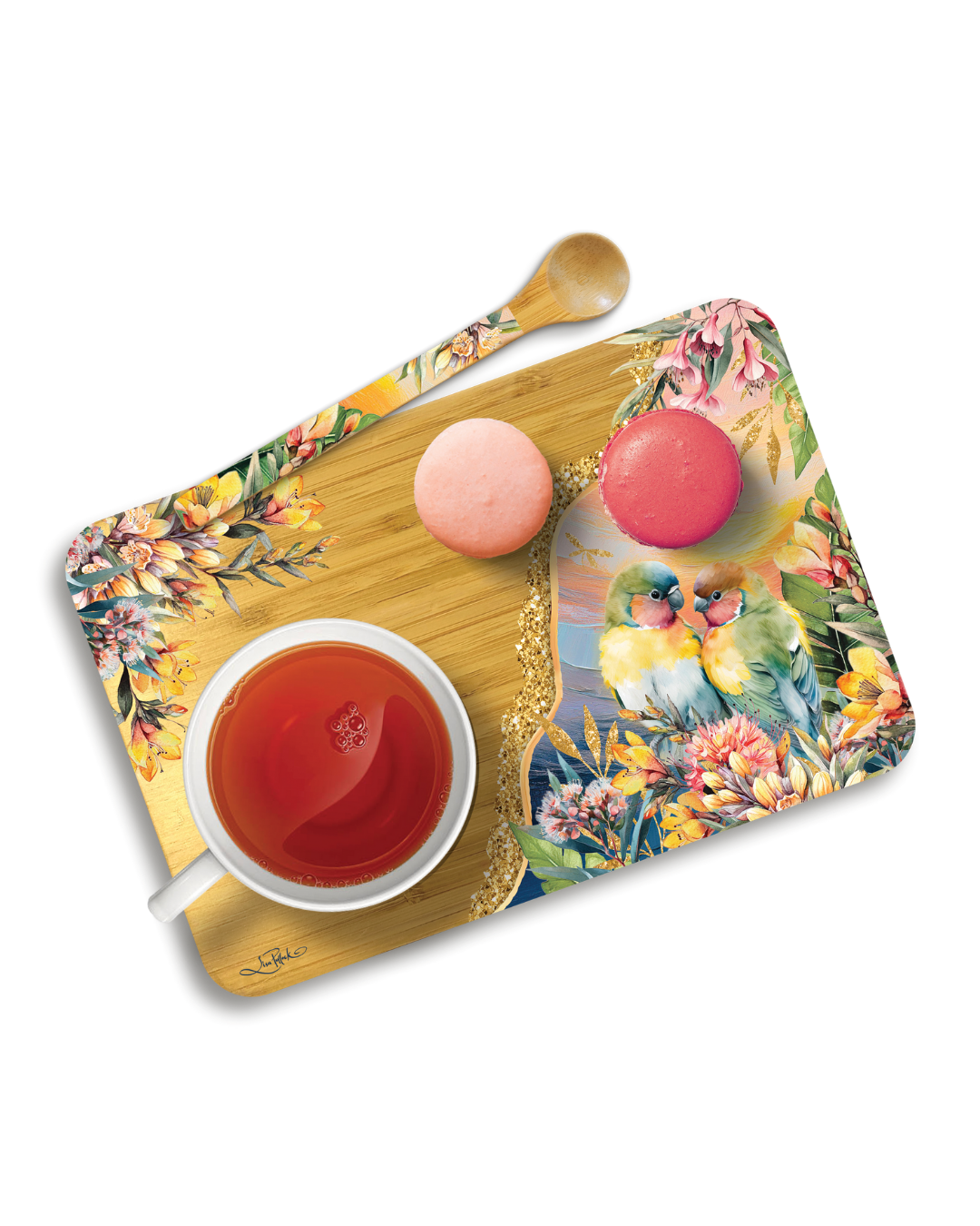 Bamboo Tea Time Tray - Sunset Love Birds