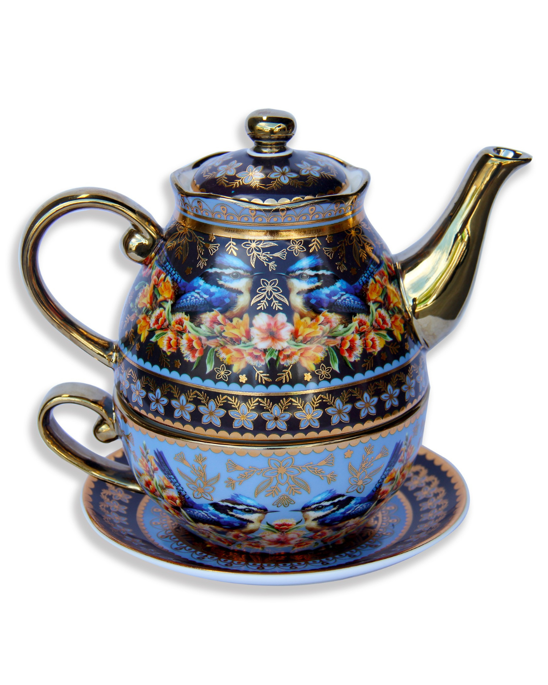 Ceramic Tea For One Set - Blue Wrens