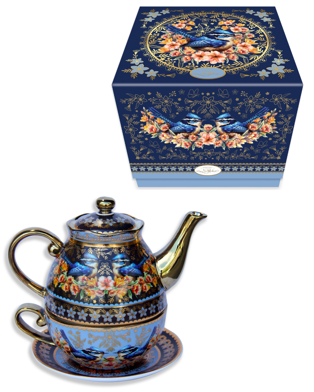 Ceramic Tea For One Set - Blue Wrens