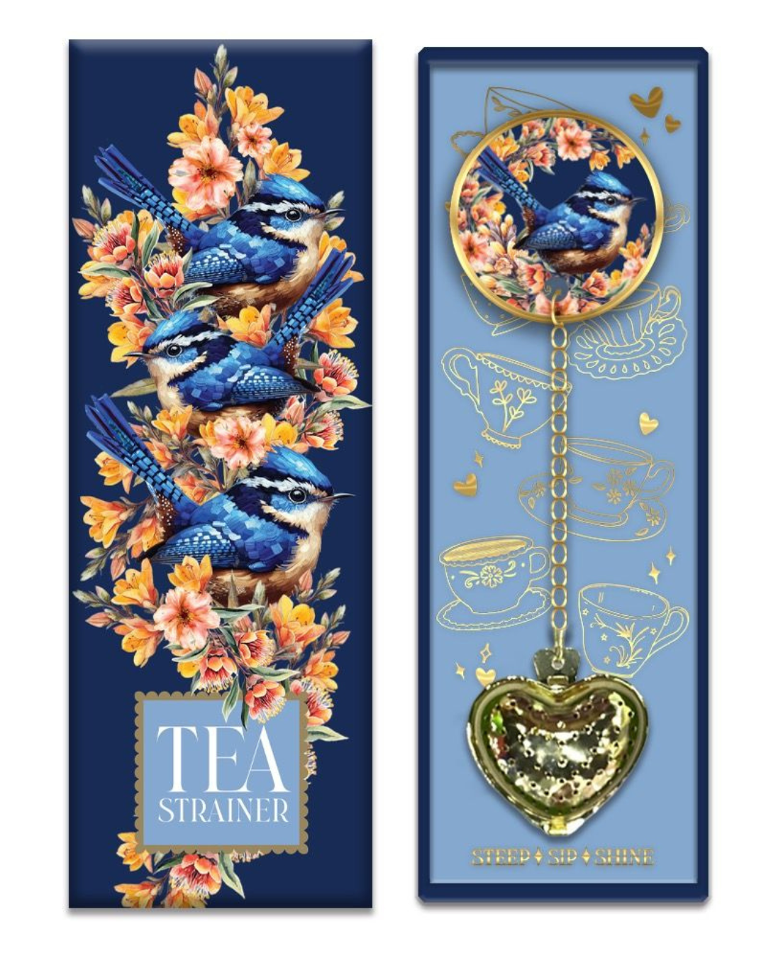 Ceramic Tea Strainer - Blue Wrens